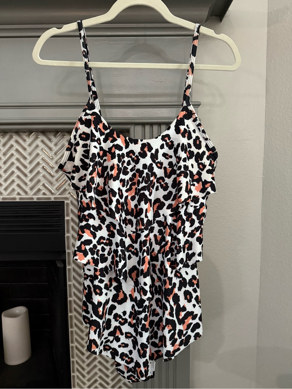 Amazon Women’s One-Piece Swimsuit in White, Black and Peach Leopard Print